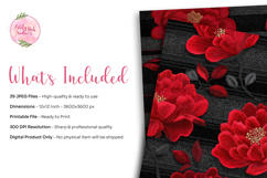 Embroidery Red Rose Floral Digital Paper Product Image 2