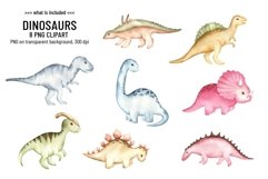 Watercolor Dinosaur Clipart. Cute animals and landscape Product Image 2