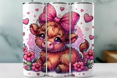 Baby Highland Cow Valentine's Day Tumbler Wrap Sublimation Product Image 1