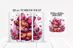 Baby Highland Cow Valentine's Day Tumbler Wrap Sublimation Product Image 2
