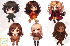 Kawaii Chibi Fall Girls Clipart, Autumn Cute Fashion Girls Product Image 2