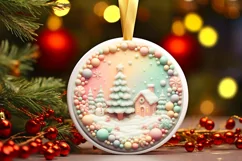 Christmas Scene Round Ornament Sublimation PNG Product Image 1