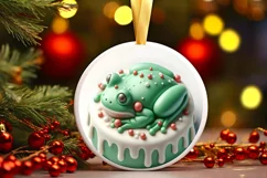 3D Christmas Frog Round Sticker Sublimation PNG Product Image 1