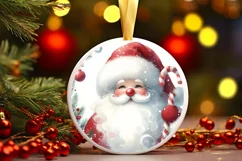 Round Santa Christmas Ornament Sublimation PNG Product Image 3