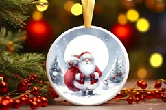Round Santa Christmas Ornament Sublimation PNG Product Image 3