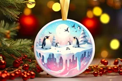 Round Winter Scene with Penguins Ornament Sublimation PNG Product Image 3