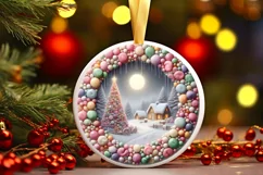 Round Winter Scene Ornament Sublimation PNG Product Image 1