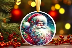 Round Christmas Santa Ornament Sublimation PNG Product Image 3