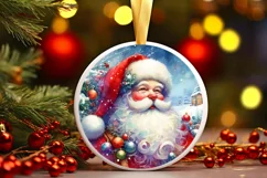 Round Christmas Santa Ornament Sublimation PNG Product Image 1
