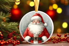 Round Christmas Santa Ornament Sublimation PNG Product Image 3