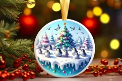 Round Winter Scene with Penguins Sublimation PNG Product Image 3