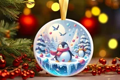 Round Winter Scene with Penguins Sublimation PNG Product Image 3