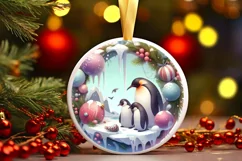 Round Winter Scene with Penguins Sublimation PNG Product Image 1