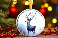 Round Christmas Reindeer Ornament Sublimation PNG Product Image 3