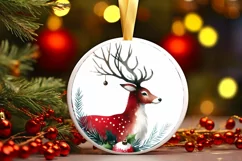 Round Christmas Reindeer Ornament Sublimation PNG Product Image 3