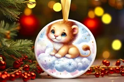 Round Christmas Baby Lion Digital Painting Sublimation PNG Product Image 3