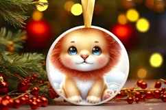 Cute Baby Lion on Cloud Round Christmas Ornament Sublimation Product Image 3