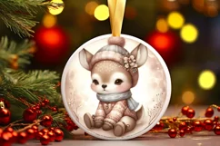 Cute Baby Deer on Moon Round Christmas Ornament Sublimation Product Image 3