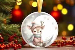 Cute Baby Deer on Moon Round Christmas Ornament Sublimation Product Image 1
