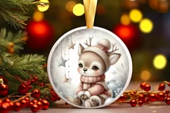 Cute Baby Deer on Moon Round Christmas Ornament Sublimation Product Image 3