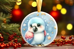 Retro Baby Macaw on Moon Round Christmas Ornament Product Image 1