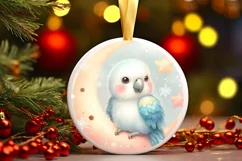 Retro Baby Macaw on Moon Round Christmas Ornament Product Image 2