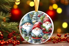 Winter Gnomes Round Christmas Ornament Sublimation PNG Product Image 3