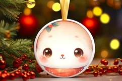 Cute Baby Rabbit on Cloud Round Christmas Ornament Product Image 3