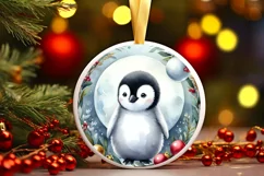 Winter Penguin Round Christmas Ornament Sublimation PNG Product Image 3