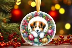 Winter Dog Round Christmas Ornament Sublimation PNG Product Image 1