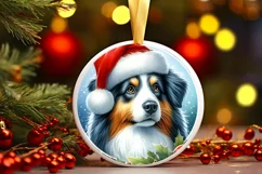 Winter Dog Round Christmas Ornament Sublimation PNG Product Image 3