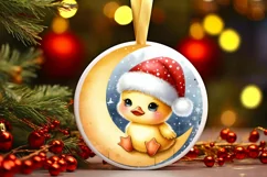 Cute Baby Rabbit on Moon Round Christmas Ornament Product Image 1