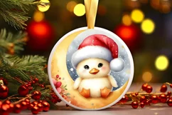 Cute Baby Rabbit on Moon Round Christmas Ornament Product Image 1