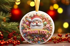 Santa Thank You Christmas Round Ornament Sublimation Product Image 2