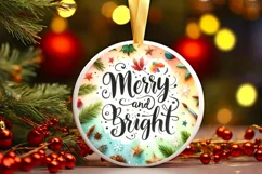 Merry and Bright Christmas Round Ornament Sublimation Product Image 2