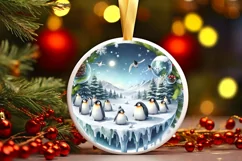 Watercolor Christmas Winter Scene with Penguins PNG Product Image 3