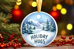 Holiday Hugs Round Christmas Ornament Sublimation PNG Product Image 3