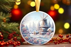 Pastel Molten Candy Winter Scene Ornament PNG Product Image 1