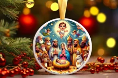 Cartoon Nativity Scene Christmas Round Ornament Product Image 1
