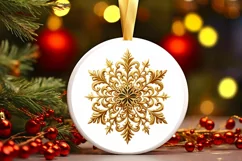 Golden Snow Flake Christmas Round Cute Ornament Sublimation Product Image 2