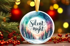 Silent Night Watercolor Christmas Round Ornament Night Scene Product Image 1