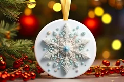 Snow Flake Christmas Round Cute Ornament Sublimation Product Image 2