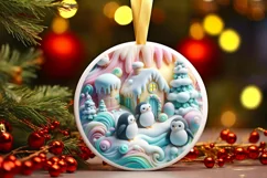 Christmas Round Penguin Ornament Sublimation Product Image 2