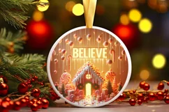 Believe Christmas Round Cute Ornament Sublimation Product Image 2