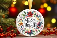Merry and Bright Christmas Round Ornament Watercolor Product Image 2