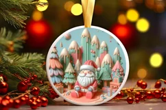 Christmas Round Cute Santa Ornament Sublimation Product Image 2