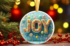 Joy Christmas Round Cute Ornament Sublimation Product Image 2