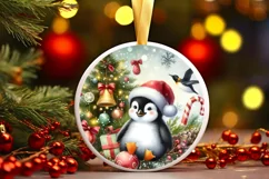 Winter Penguin Round Ornament Sublimation PNG Product Image 3