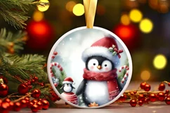 Winter Penguin Round Ornament Sublimation PNG Product Image 3