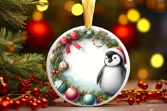 Winter Penguin Round Ornament Sublimation PNG Product Image 1